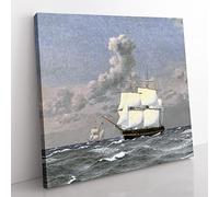 A Frigate Ship by Christoffer Wilhelm Eckersberg Classic Painting Canvas Wall Art Print Ready to Hang, Framed Picture for Living Room Bedroom Home Office Décor, 50x50 cm (20x20 Inch)