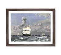A Frigate Ship By Christoffer Wilhelm Eckersberg Classic Painting Framed Print | A4 Walnut Framed Wall Art | Ready to Hang | Classic Vehicle Picture | Living Room Bedroom Lounge Office