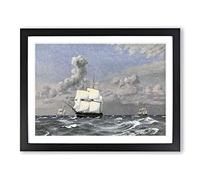 A Frigate Ship By Christoffer Wilhelm Eckersberg Classic Painting Framed Wall Art Print, Ready to Hang Picture for Living Room Bedroom Home Office Décor, Black A4 (34 x 25 cm)