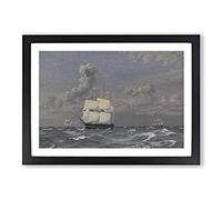 A Frigate Ship by Christoffer Wilhelm Eckersberg Framed Print | A2 Black Framed Wall Art | Ready to Hang | Modern Vehicle Picture | Living Room Bedroom Lounge Office