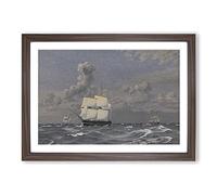 A Frigate Ship by Christoffer Wilhelm Eckersberg Framed Print | A2 Walnut Framed Wall Art | Ready to Hang | Modern Vehicle Picture | Living Room Bedroom Lounge Office