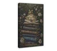 A Frog Atop A Pile of Books Canvas Poster Bedroom Decor Landscape Office Room Decor Gift 24x36inch(60x90cm)