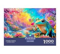 A Frog Holds A Heart-shaped Flower by A Colorful Pond 1000-Piece Jigsaw Puzzle Fantasy Colorful Frogs - Challenging & Educational for All Ages 52x38cm/1000pcs