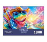A Frog in A Hat, Bandana And Sunglasses Carries Paintbrushes by A River 1000 Piece Jigsaw Puzzle Fantasy Colorful Frogs - Great Gift for Boys, Girls, Men & Women 52x38cm/1000pcs