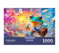 A Frog in Business Attire Hurries Amid Flying Papers And Vibrant Scenery 1000-Piece Jigsaw Puzzle Fantasy Colorful Frogs - Ideal for Birthday Giving 52x38cm/1000pcs