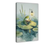 A Frog Reading on A Lotus Leaf- A Cozy Scene And Decorative Art for A Reading Corner. Canvas Poster Bedroom Decor Landscape Office Room Decor Gift 24" L X 36" W
