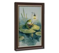 A Frog Reading on A Lotus Leaf- A Cozy Scene And Decorative Art for A Reading Corner. Canvas Poster Bedroom Decor Landscape Office Room Decor Gift 24" L X 36" W