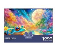 A Frog Rests on A Lily Pad Under A Moonlit Sky 1000-Piece Jigsaw Puzzle Fantasy Colorful Frogs - Classic Jigsaw Puzzles for All Ages 38x26cm/1000pcs