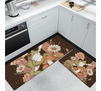 A Frog Sits On A Mushroom Kitchen Rugs Sets Non Slip Washable Kitchen Mats 2 Pieces Anime Style, Sage Green Floor Mat Standing Mat for kitchen Hallway Runner, 44x75cm+44x150cm