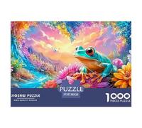 A Frog Sits on Flowers near A Stream at Sunset 1000-Piece Jigsaw Puzzle Dream Frog Classic Educational Game for Family Puzzle Time 38x26cm/1000pcs