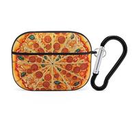 A Full Pizza Airpod Pro Case AirPods 2 Case for Women Hard Shell Protective Cover with Carabiner Keychain Compatible with AirPods Case 2nd 1st Generation, Front LED Visible Black
