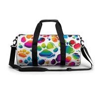 A Full Pizza Gym Bag Small Travel Duffle Bag with Compartment Carry On Weekender Bag for Women Men, Colorful Dog Paw Print, 17.7in/9in/9in