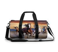 A Full Pizza Gym Bag Small Travel Duffle Bag with Compartment Carry On Weekender Bag for Women Men, Running Horses, 17.7in/9in/9in