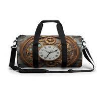 A Full Pizza Gym Bag Small Travel Duffle Bag with Compartment Carry On Weekender Bag for Women Men, Rusty Steampunk Clock, 17.7in/9in/9in
