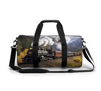 A Full Pizza Gym Bag Small Travel Duffle Bag with Compartment Carry On Weekender Bag for Women Men, Steam Locomotive Train, 17.7in/9in/9in