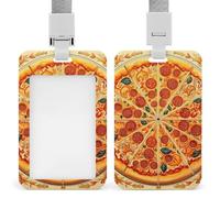 A Full Pizza ID Badge Holder, Retractable Badge Reel, Vertical Card Name Tag Holder with Breakaway Lanyard, ID Cards Holders for Nurse Nursing Doctor Teacher