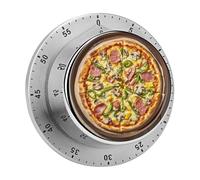 A Full Pizza Kitchen Timer with Loud Alarm 60-Minute Magnetic Countdown Reminder for Cooking Stainless Steel Visual Wind Up Timer