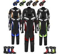 A Full Set of Waterproof Motorbike Motorcycle Suit 2 Piece in Cordura Fabric All Season CE Approved Armours | Jacket + Trouser + High Ankle Boots + Gloves + Balaclava (Grey, 4XL - 48 Chest / 42 Waist)