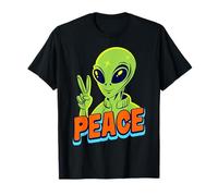 A Fun Green Alien with Peace Sign Aliens T-Shirt