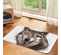 A Furry Wolf's Head Pet Feeding Mat-Waterproof & Non-Slip Dog and Cat Food Mat-No Stains Quick Dry Dog Water Dispenser Mat