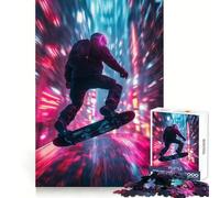 A Futuristic Glowing Hoverboarder Flying in A Neon City Jigsaw Puzzles for Adults 1000 Piece Strong Memory Pastime Game Joyful Challenge Thoughtful Gift (38x52cm)