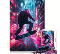 A Futuristic Glowing Hoverboarder Flying in A Neon City Teenagers 1000 Piece Jigsaw Puzzle Serene Game Tight Connection Pattern Build Birthday Art Gift (50x75cm)