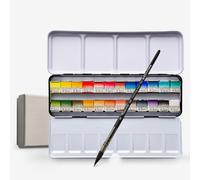 A. Gallo : Handmade Watercolour Paint : Classic 24 Set : Metal Tin : 24 Half Pans with Brush in a Gift Box