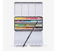A. Gallo : Handmade Watercolour Paint : Collection 48 Set : Metal Tin : 48 Half Pans with Brush in Handmade Linen Bag