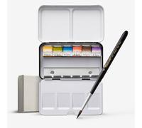A. Gallo : Handmade Watercolour Paint : Metal Tin : Holds Up To 12 Half Pans : Landscape : Set of 6 with Travel Brush