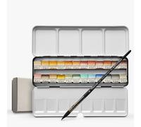 A. Gallo : Handmade Watercolour Paint : Naturale 24 Set : Metal Tin : 24 Half Pans with Brush in a gift box
