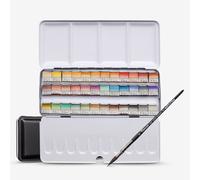 A. Gallo : Handmade Watercolour Paint : Naturale 36 Palette Metal Tin 36 Half Pans with Brush in a linen bag