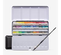 A. Gallo : Handmade Watercolour Paint : Signature Set : Metal Tin : 36 Half Pans with brush in a linen bag