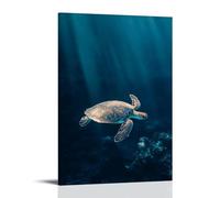 A Gentle Sea Turtle Floating Weightlessly Across A Deep Aquamarine Backdrop, Flippers Brushing Unseen Underwater Breezes. Fashionable Wall Decor - Hanging Art Poster And Mural08x12inch(20x30cm)