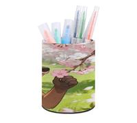 A Gentle Sniff in The Cherry Breeze Pen Holder Multi-Functional Round Pencil Holder Cute Office Decoration Pen Cups Simple Design PU Leather Paintbrush Cups for Home Office Desk