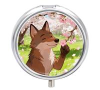 A Gentle Sniff in The Cherry Breeze Round Pill Box Cute Small Fish Oil Cases Portable 3 Compartment Pill Boxes Round Pill Case with Mirror for Vitamins Medication Supplements Gift