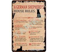 A German Shepherd'S House Rules 20X30 CM Vintage Look Iron Decoration Plaque Sign for Home Kitchen Bathroom Farm Garden Garage Inspirational Quotes Wall Decor