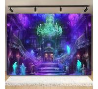 A ghost backdrop fabric made of polyester with a spooky motif, suitable for Halloween, birthdays, weddings, and parties. 350x240cm