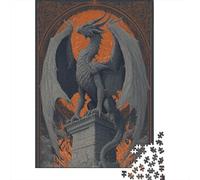 A Giant Dragon Stands on An Ancient Stone Pillar,Puzzles Gemusterte Nachhaltige Puzzles Für Erwachsene Hochwertige Holzspielpuzzles 38x26cm/1000pcs