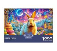 A Giant Rabbit in A Glowing, Whimsical Night Scene with Cakes 1000-Piece Jigsaw Puzzle Fairy Tale Rabbit - Ideal for Men, Women, Elders & Seniors 38x26cm/1000pcs