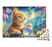 A Ginger Kitten Touches A Starry Bubble in A Bright, Butterfly-filled Garden 1000-Piece Jigsaw Puzzle Cute Cat Brainteasing Challenge for Adults & Kids 70x50cm/1000pcs