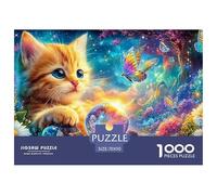 A Ginger Kitten Touches A Starry Bubble in A Bright, Butterfly-filled Garden 1000-Piece Jigsaw Puzzle Dreamy Cute Cat - Ideal for Men, Women, Kids & Elders 70x50cm/1000pcs