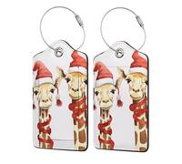A Giraffe Wearing A Christmas Hat Luggage Tag, Pu Leather Travel Luggage Tag Suitcase Tag Durable Steel Loop Suitcase Tags Identifiers