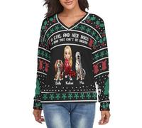 A Girl And Her Dog A Bond That Can't Be Broken Ugly Sweatshirt,Personalized Christmas Sweatshirts,Custom Sweaters with Woman and Dogs Cartoon Design,Christmas Birthday Gift For Dogs Mom Dog Lovers