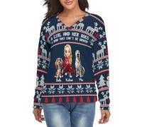 A Girl And Her Dog A Bond That Can't Be Broken Ugly Sweatshirt,Personalized Christmas Sweatshirts,Custom Sweaters with Woman and Dogs Cartoon Design,Christmas Birthday Gift For Dogs Mom Dog Lovers