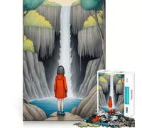 A Girl at The Waterfall Jigsaw Puzzles 1000 Piece for Adults Brain Exercise Cozy Fun Family Game Furniture Decor (38x26cm)