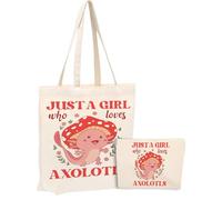 A Girl Loves Axolotls Axolotl Gifts Funny Axolotl Stuff Accessories Canvas Tote Bag Makeup Cosmetic Bag for Women Sister Animal Lovers Teen Friendship Graduation Birthday Weekender Shopping Christmas