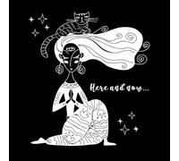 a Girl meditates with a cat Zen Yoga here and Now Namaste Wall Stickers 54.6x60.6cm Art Decoration White