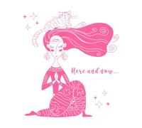 a Girl meditates with a cat Zen Yoga here and Now Namaste Wall Stickers 67.2x74.6cm Do not Damage The Wall Surface Pink