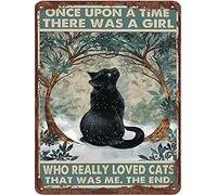 A Girl Who Loved Cats - Black Cat Wall Art - Forest Theme - 5.5x8 Inch Metal Sign - Funny Home Decor for Home, Office, Bedroom, Bathroom