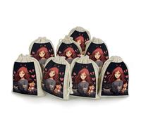 A Girl Who Loves Cats Bunches Pocket Cotton And Hemp with Drawstring 8 Pieces Reusable Gift Bags Jewelry Pouch for Wedding DIY Craft Party (4.9 X 6.7 Inch)